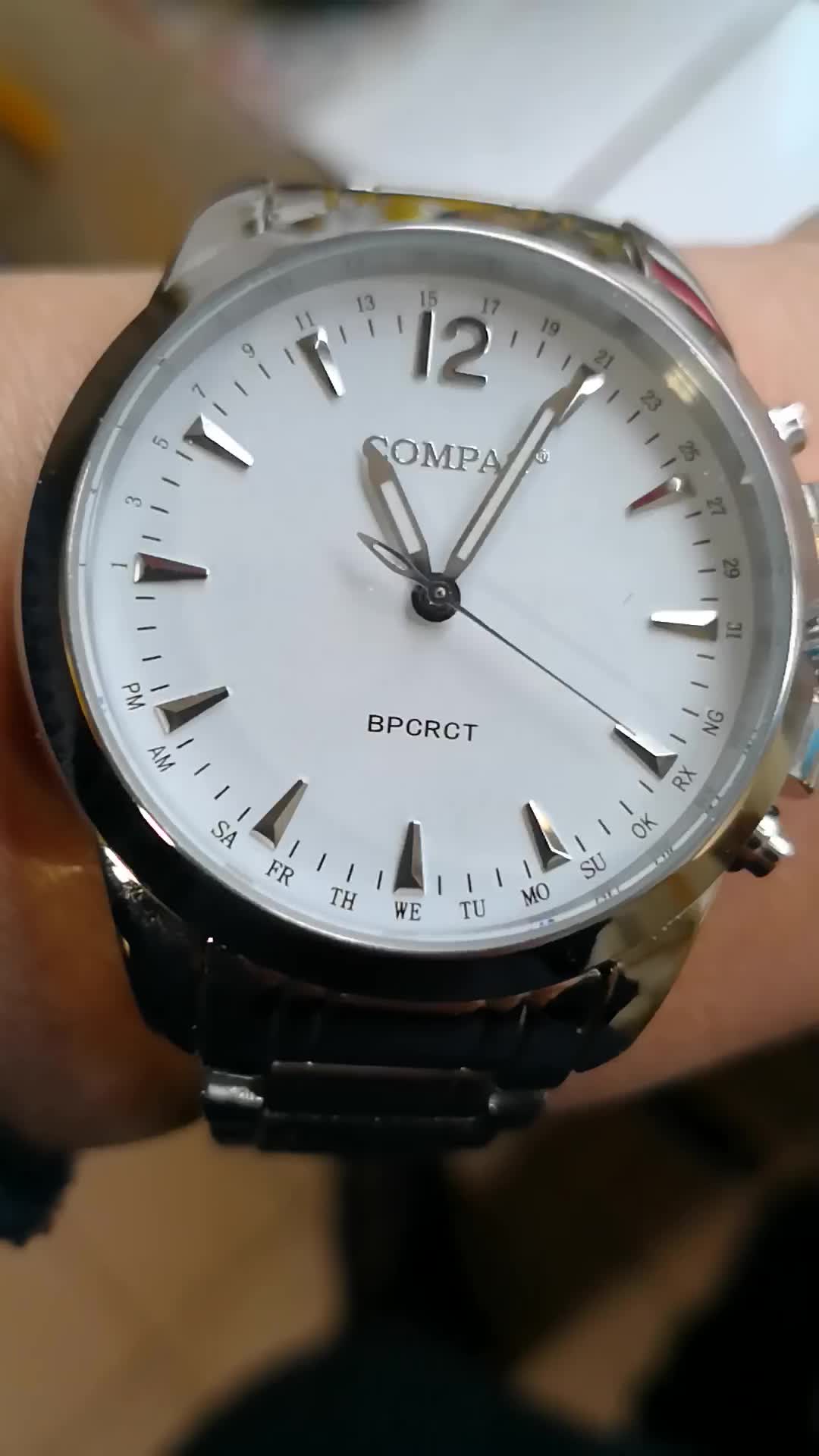 康巴丝(compas) 智能电波手表精钢表带夜光男表商务腕表电波表自动对