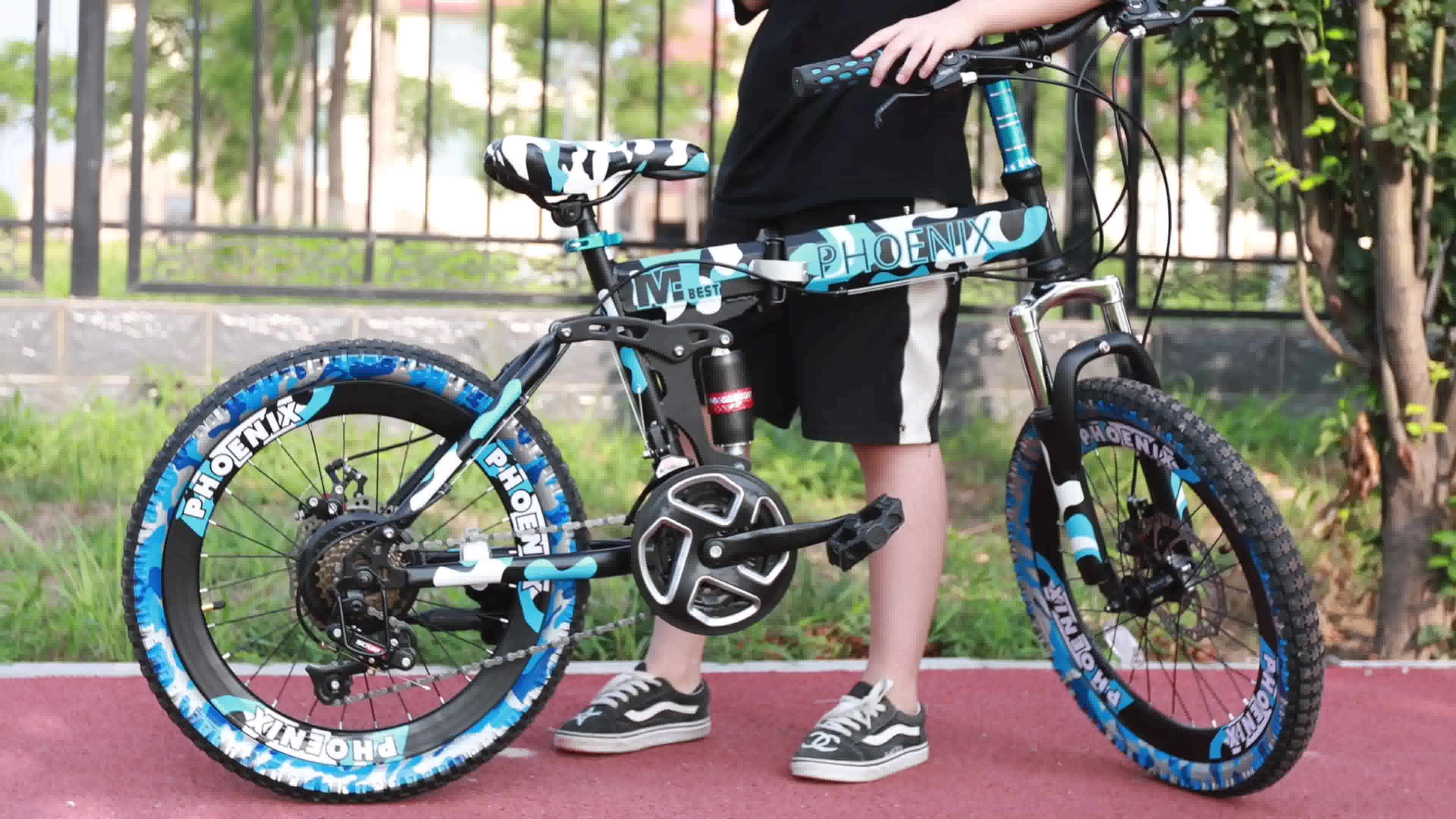 凤凰phoenix儿童自行车20寸21速迷彩m战车7-15岁青少年学生折叠山地车