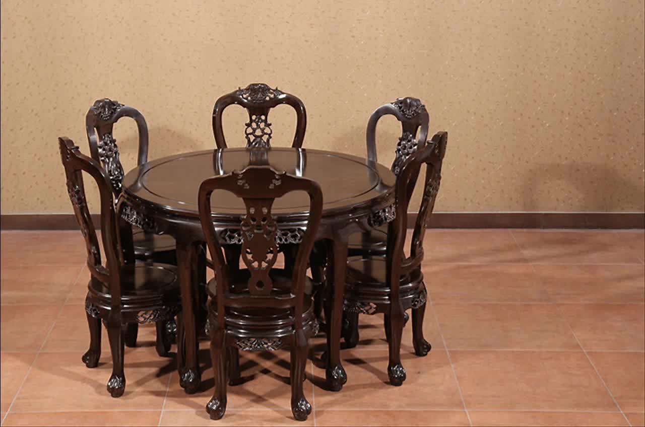 琪梦非国标红木黑檀/皮灰(学名:风车木)1米实木小圆桌原木餐桌圆形