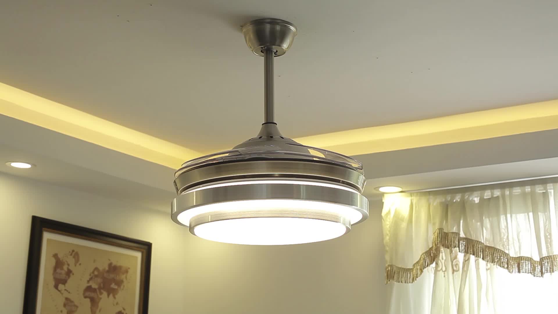 奥宏隐形风扇灯餐厅led简约客厅现代时尚带灯卧室遥控变光电风扇吊扇